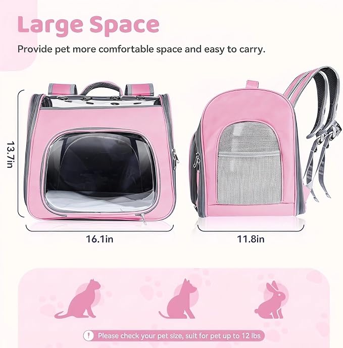 Airline Approved Cat Soft-Sided Carrier Backpack Up to 12 lbs (Pink) | Airport-Friendly Breathable Mesh Foldable Pet Travel Bookbag with Reinforced Support, Portable Puppy Carry Bag for Kitty