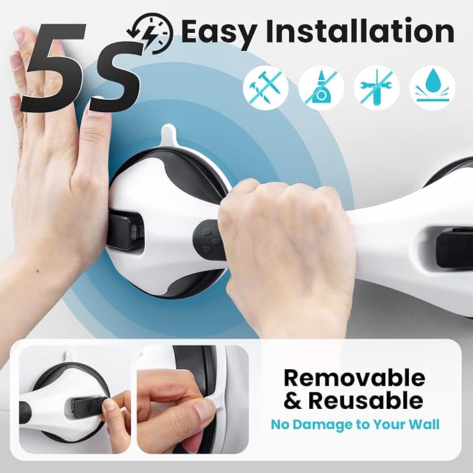 TAILI Suction Shower Grab Bar 2 Pack, Grab Bars for Bathtubs Showers for Seniors Elderly Handicap, Bathroom Safety Shower Handles Support Grip, Heavy Duty Suction Cup, No Drilling Removable, Black,G9