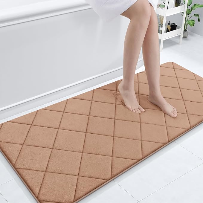 OLANLY Memory Foam Bath Mat 70x24, Ultra Soft and Absorbent Bathroom Rugs | Dark Beige, Quick Dry, Machine Washable Shower Bath Rugs, Comfortable Bath Carpet for Bathroom Floor, Tub and Shower