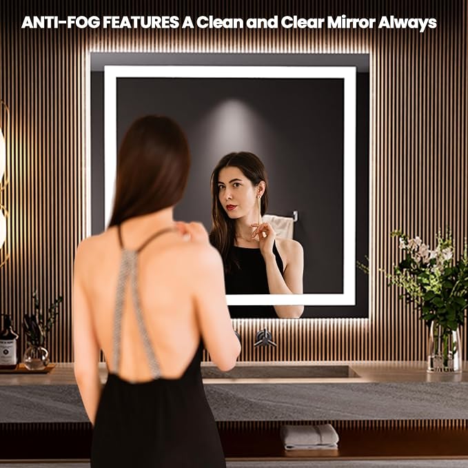LOAAO 36"x34" LED Bathroom Mirror with Lights, UL Listed | Anti-Fog, Dimmable, 3 Color Temperature, Backlit + Front Lit, Memory Function, Tempered Glass