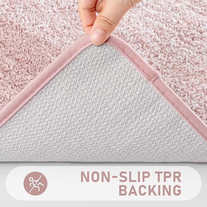 Bsmathom Bathroom Rug Set 4 Piece, Plush Microfiber Bath Mat, Pink | Extra Water Absorbent, Non Slip Washable Runner Bath Rugs with Toilet Lid Cover and U-shaped Contour Toilet Mat