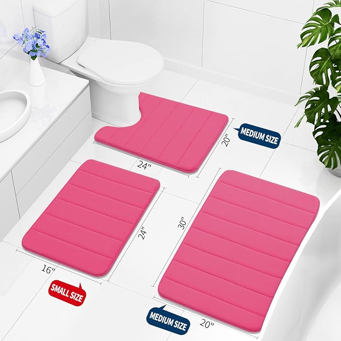 Buganda Memory Foam Bath Mat 70 x 24, Ultra Soft Absorbent Bathroom Rugs | Deep Pink, Machine Washable Quick Dry Bath Mats for Bathroom Floor, Shower and Tub, Home Decor Accessories