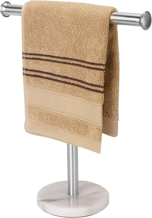 Songtec Hand Towel Holder Stand, Fingertip Towel Rack with Heavy Marble Base, Accessories Jewelry Stand (Marble Base, Brushed Nickel)