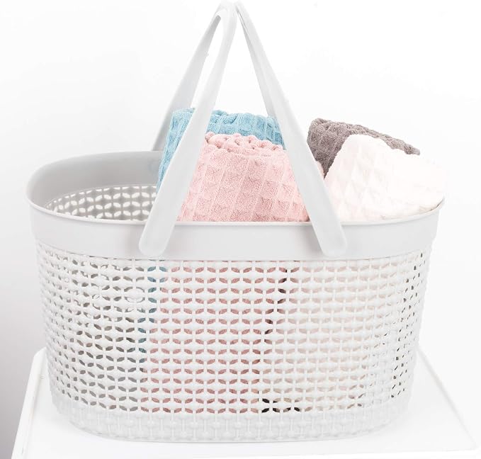 rejomiik Portable Shower Caddy Basket, Plastic Organizer Storage Tote with Handles for Bathroom, College Dorm, Kitchen, Grey