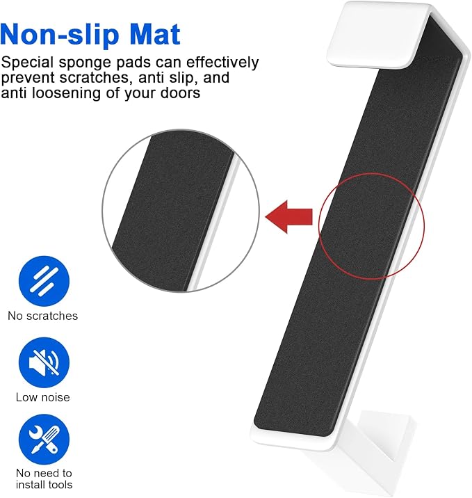 PMMASTO 2-Pack Over The Door Hooks - Rustproof Stainless Steel Door Hangers for 1-3/4 Inch Doors, Non-Marking and Tool-Free Easy Install (White, L Shape-Fits 1-3/4" Thick Door)