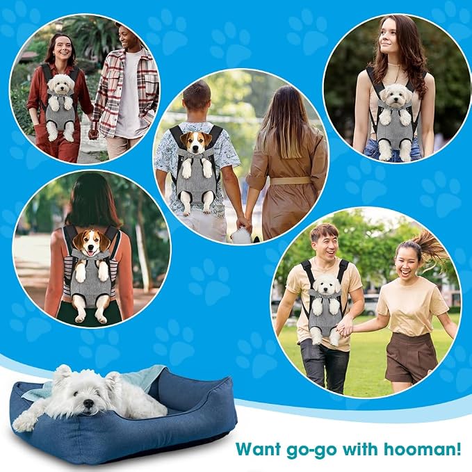 Mosago Dog Backpack Carrier, Front Chest Carrier for Small Dogs, Grey, L | Adjustable Shoulder Straps, Legs Out Design, Front Pocket Storage, Durable Fabric, Hands-Free Carrying, Walking/Hiking