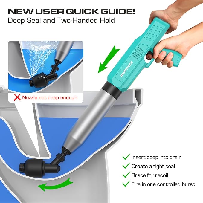 Electric Toilet Plunger, Heavy-Duty Clog Remover, Mint Green | High-pressure air plunger for bathrooms. Powerful toilet drain unclogger.
