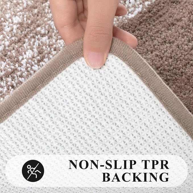 Pauwer 3 Piece Bathroom Rug Set, Microfiber Non Slip Bath Mats, Brown | Machine Washable, Quick Dry, Ultra Absorbent Floor Carpet, Plush Shower Rugs, U-Shaped Contour Toilet Mat