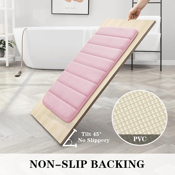 BYSURE Pink Memory Foam Bathroom Rug Set 17"x24"+20"x32"+U20 x24 | Non Slip Extra Soft Absorbent Machine Washable Toilet Bath Toilet Mat for Shower, Tub
