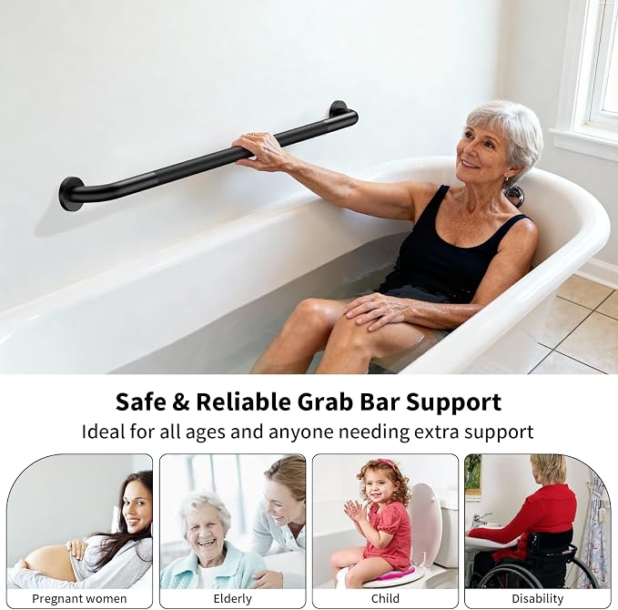 42 Inch Matte Black Shower Grab Bar w/Anti Slip Knurled Grip, ZUEXT Stainless Steel Bath Grab Bar,Bathroom Balance Bar, Wall Mount Safety Handrail Support, Handicap Injury Elderly Senior Assist Handle