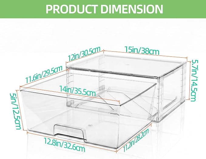 Wide Large Stackable Storage Drawers(3 Pack),Multi-purpose Clear Plastic Organizer Bins with Handles, Easy to Assemble for Bathroom Home Closet Under Sink Kitchen Pantry Medicine Cabinet