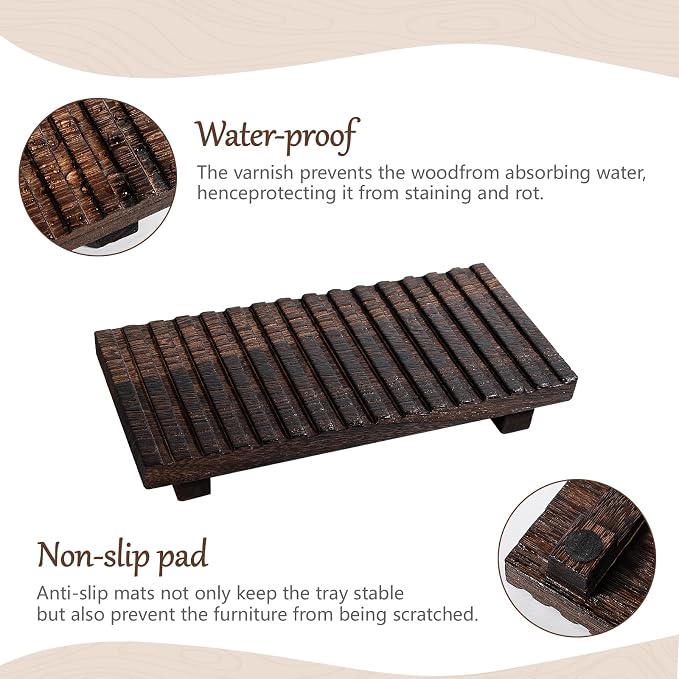 Bathroom Tray Rustic Farmhouse Bathroom Decor Wood Display Stand Riser Kitchen Soap Dish Holder for Vanity, Countertop, Sink, 10 * 4.5 Dark Brown