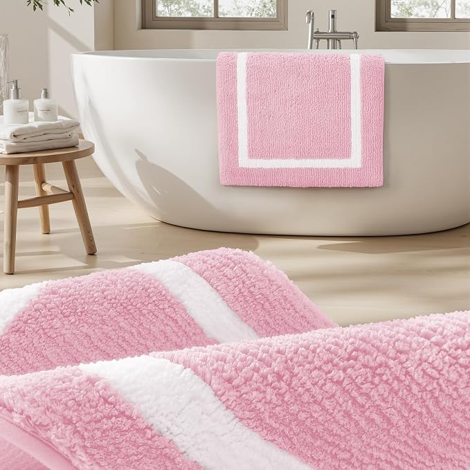 HOMEIDEAS Light Pink Bathroom Rugs Sets 2 Piece 20" x 32" + 16" x 24" | Super Soft and Absorbent Microfiber Tufted Bath Mats, Non-Slip and Machine Washable for Bathroom, Shower, Tub