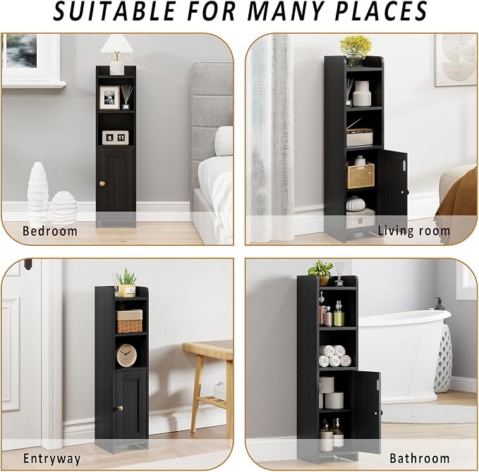 Lomojo Small Bathroom Storage Cabinet, Toilet CabinetFreestanding Bathroom Organizer for Small Spaces, Narrow Toilet Paper Corner Floor with Door and Shelves,Black | Freestanding Narrow Toilet Paper Holder, Organizers for Bathroom Small Spaces Floor Ca...