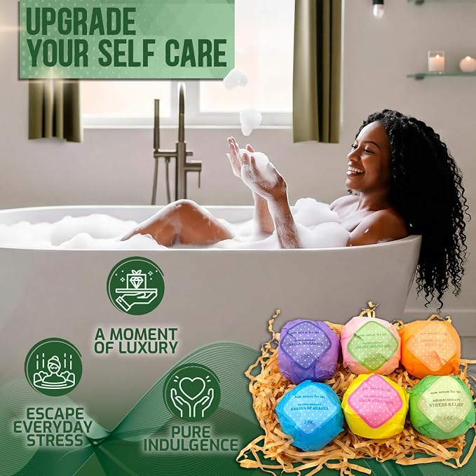 Bath Bombs Gift Set - 6 Individually Wrapped Aromatherapy Fizzies with Coconut and Essential Oils - Relaxing Spa Gift for Women - Set of 6 (2 Oz Each)