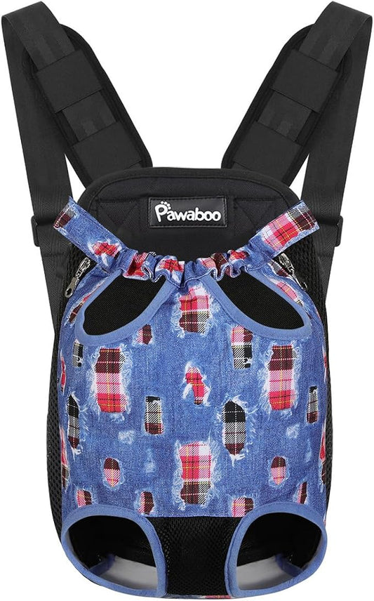 Pawaboo Pet Front Carrier Backpack for Small Medium Dogs | Legs Out Easy-fit,Adjustable Straps,Hands-Free,Soft Padded Support for Travel Hiking Cycling Camping,Denim Blue,M