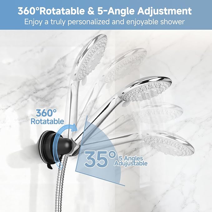 Shower Head Holder, Black 360°Adjustable Handheld Shower Holder Removable No-Drill Strong Adhesive Suction Cup Shower Head Holder for Bathroom
