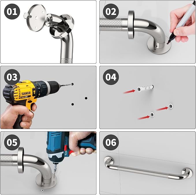 2 Pack 24 Inch Anti Slip Shower Grab Bar Handles, ZUEXT Chrome Stainless Steel Knurled Bathroom Balance Bar, Safety Hand Rail Support,Handicap Elderly Injury Senior Assist Bath Handle(1.25" Diameter)