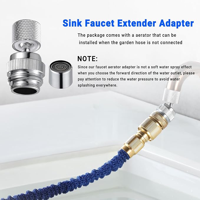 360° Swivel Garden Hose Adapter, Faucet to Hose Adapter with Aerator, Male to Female Sink Adapter for Bathroom, Kitchen, Garden - Multi Thread (Chrome)