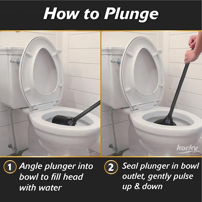 Korky Gray Toilet Plunger and Holder – Fast Clog Removal - Made in USA