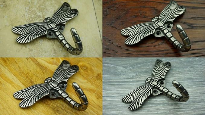 12 pcs Antique Silver Dragonfly Decorative Wall Hooks for Hanging Coats, Keys, Towels, Bags, and More