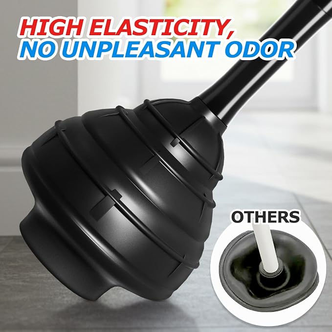 FORASTO Toilet Plunger with Holder,Powerful Clog Removal,Heavy Duty Plunger | Plungers for Bathroom,Bathroom Accessories,Cleaning Supplies,Home Essentials,Bathroom Decor,Toilet Bowl Cleaners,Black