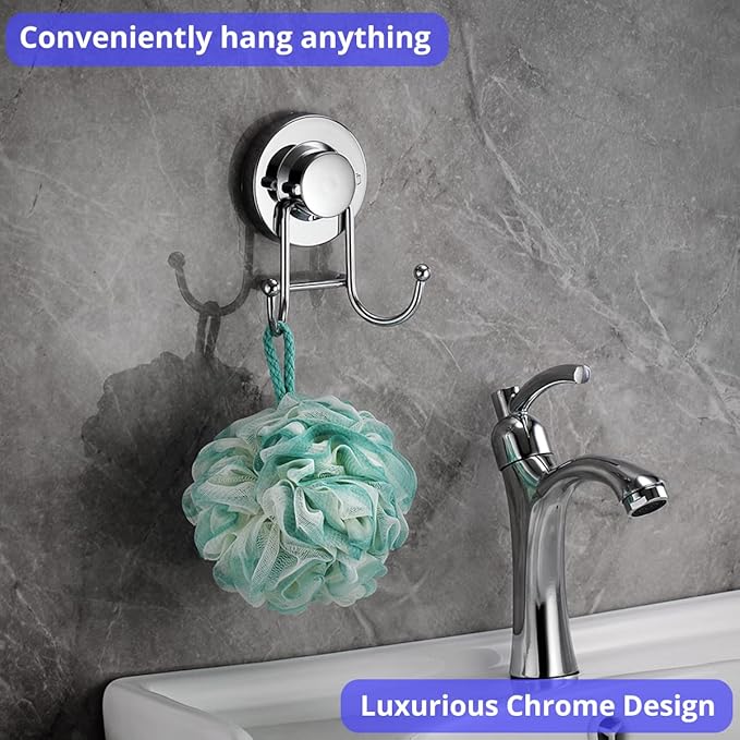 HOME SO Suction Cup Hooks for Shower & Bathroom Towel Holder 1-Pack – Suction Cups Hooks for Hanging Towels, Robes, & Coats - Tiles, Glass Door or Mirror – Shower and Towel Hooks - Chrome, Stainless