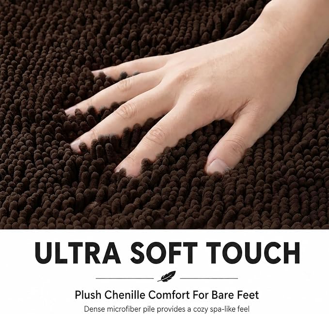 Bathroom Rugs Sets 2 Piece,Super Absorbent Soft,Thick,Machine Washable Chenille Bath Mat,Non Slip Toilet Floor Rug,Bath Mats for Bathroom,20x32 Plus 20x20 U Shape,Coffee
