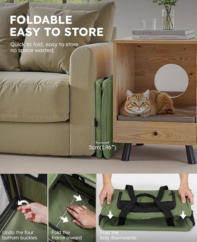 Pecute Cat Carrier Stable, Pet Carrier with Privacy Partition,Green | Safe For Car Travel, Stable Steel Frame, Soft-Sided Pet Carrier Bag For Dogs And Cats Up To 15lbs, Foldable Design,XL.
