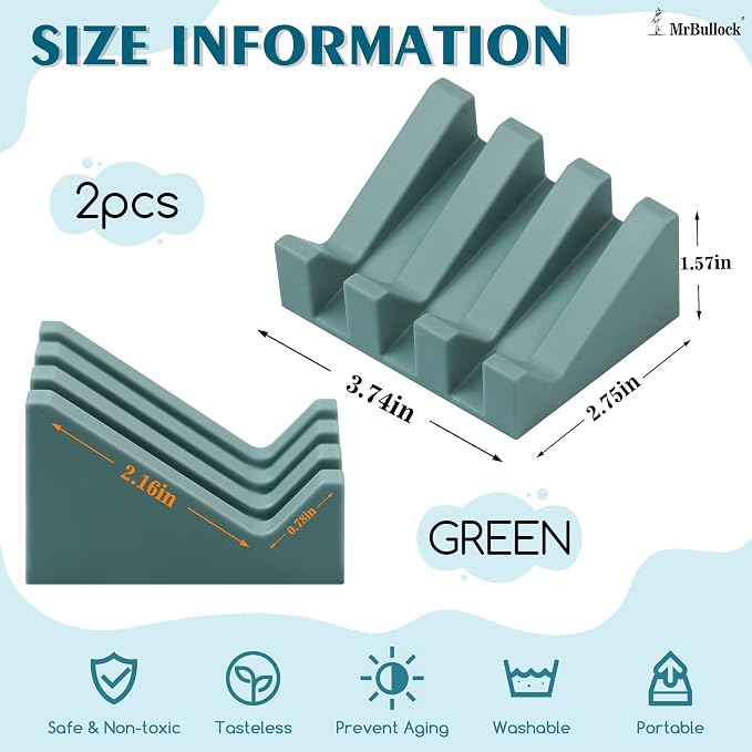 Silicone Soap Dish Self Draining for Shower & Kitchen (Green-Black) | Waterfall drainage design drains fast to keep soap dry; non-slip silicone base, practical soap saver for bathroom & kitchen