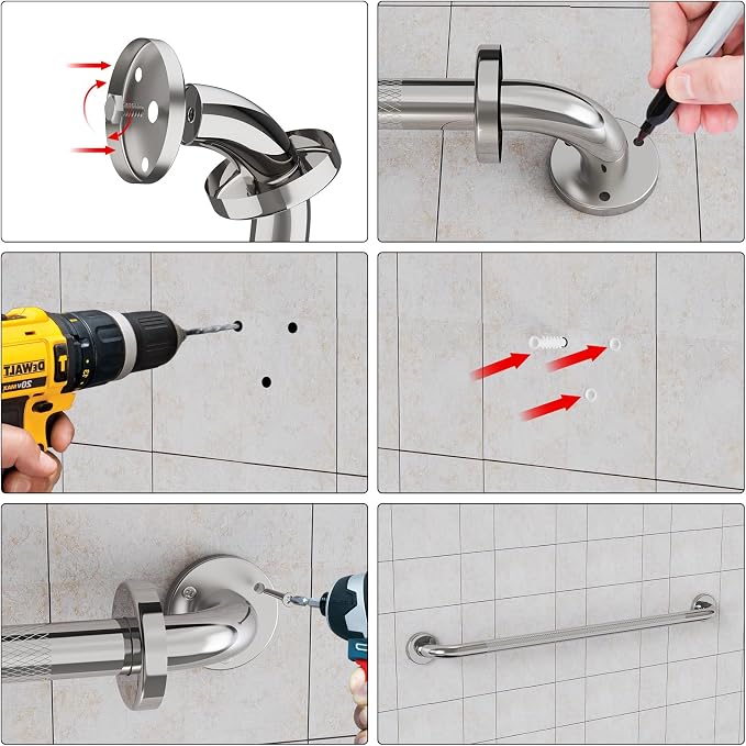 36 Inch Anti Slip Shower Grab Bar,Munzong Bathroom Grab Bars and Showers,Brushed Nickel Knurled Handicap Balance Bar,Safety Hand Rail Support Elderly Senior Bath Handle