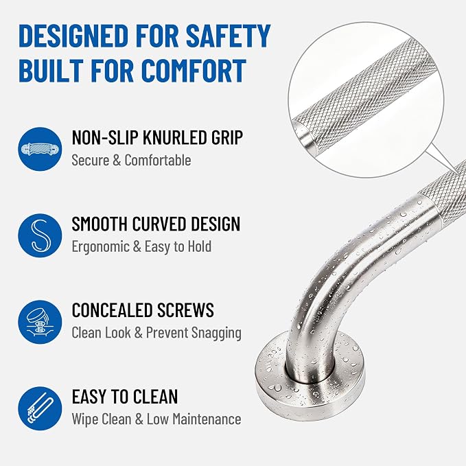 MrHAND Bathroom Safety Grab Bar for Seniors,2 Pack 18 inch,Knurled Brushed | SUS 304 Stainless Steel,Stain Finish,ADA Compliant,Easy Installation,Handicap Grab Bars,Anti-slip Shower Handles