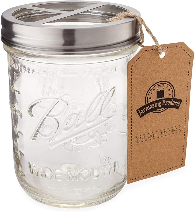 Jarmazing Products Mason Jar Toothbrush Holder - with 16 Ounce Ball Mason Jar – Made from Rust-Proof Stainless Steel