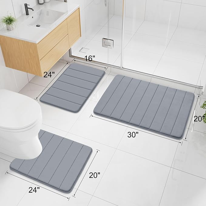 Buganda Memory Foam Bath Mat 59 x 20, Ultra Soft Absorbent Bathroom Rugs | Medium Grey, Machine Washable Quick Dry Bath Mats for Bathroom Floor, Shower and Tub, Home Decor Accessories