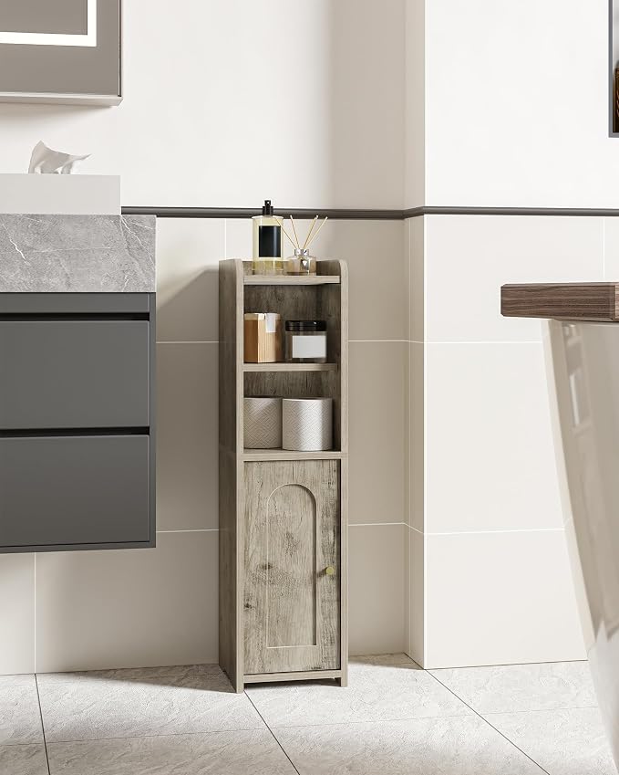 Hzuaneri Bathroom Storage Cabinet, Corner Floor Cabinet with Doors and Adjustable Shelf, Narrow Toilet Paper Cabinets, Bathroom Organizer for Small Spaces, Greige BC19705X