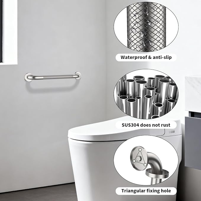2 Pack Shower Grab Bar 20 Inch, ZUXET Brushed Nickel Handicap Grab Bar w/Knurled Grip, 304 Stainless Steel Bathroom Handrail for Toilet, Shower, Bathtub, Wall Mounted Anti-Slip Support Bar for Seniors
