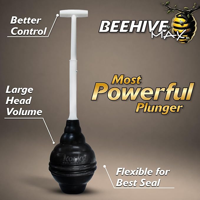 Korky BeehiveMAX Heavy Duty Toilet Plunger - Seals All Bowl Shapes – Powerful Clog Removal 1 Count (Pack of 8)