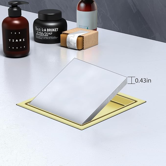 EXF Square Shower Drain 6 Inch Brushed Gold with Tile Insert Grate, Stainless Steel Shower Floor Drain with Flange, Hair Catcher