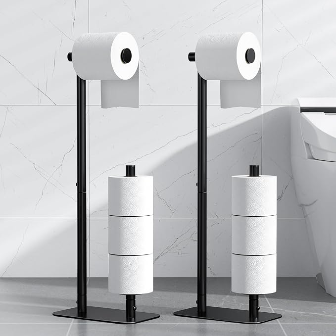 Kitsure Toilet Paper Holder Stand, Bathroom Storage, Medium - 2 Pack, Black | Large Capacity Toilet Paper Holder for 4 Rolls, Rustproof Toilet Paper Holder Free Standing, with Non-Slip Stable Base