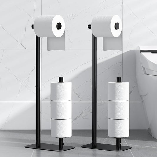 Kitsure Toilet Paper Holder Stand, Bathroom Storage, Medium - 2 Pack, Black | Large Capacity Toilet Paper Holder for 4 Rolls, Rustproof Toilet Paper Holder Free Standing, with Non-Slip Stable Base
