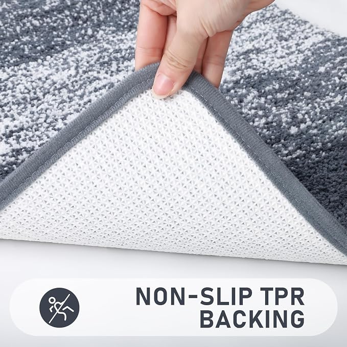 Bsmathom Bathroom Rug Set 5 Piece, Plush Microfiber Bath Mat, Dark Grey | Extra Water Absorbent, Non Slip Washable Runner Bath Rugs with Toilet Lid Cover and U-shaped Contour Toilet Mat