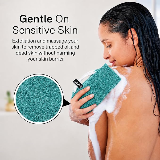 Exfoliating Washcloth Towel with Handle, Back Scrubber for Shower, Exfoliating Body Scrubber Exfoliator, Japanese Wash Cloth for Body Scrub, Bath Sponge Loofah Luffa Washer Exfoliator