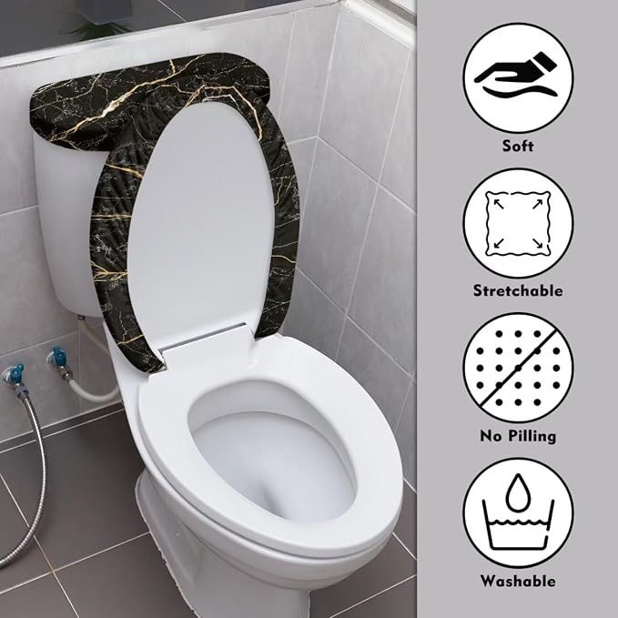 Black Marble Toilet Lid Cover Set of 2 Piece Tank Cover Replacement Home Bathroom Decor Accessories
