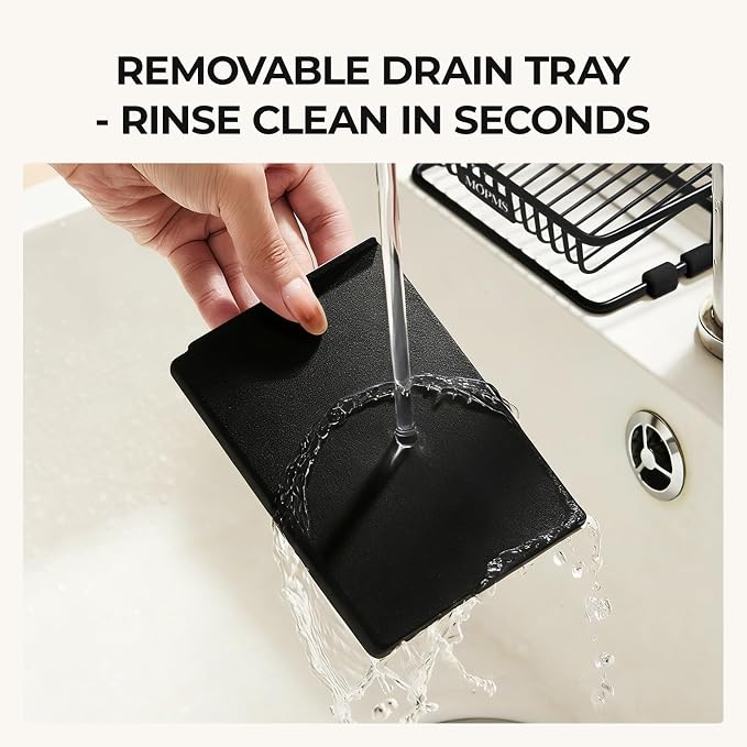 MOPMS Self Draining Soap Dish, Carbon Steel Bar Soap Holder for Shower | Waterfall Design Soap Saver for Bathroom, Kitchen Sink and Countertop, Sponges, Dispensers, Black