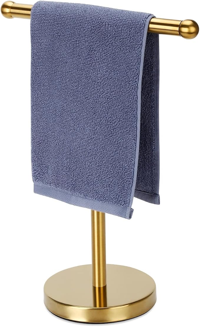 Hand Towel Holder Gold, Hand Towel Rack Stand with Heavy Weighted Base, Countertop Hand Towel Holder Stand for Bathroom，SUS304 Stainless Steel (Gold)
