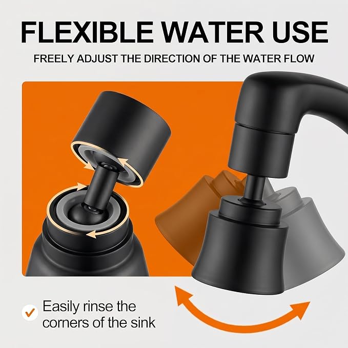 2 Pack Metal Faucet Aerator - Dual Modes Sink Sprayer Attachment for Bathroom - 360° Swivel Kitchen Faucet Sprayer Attachment - Anti-clogging Design - Black