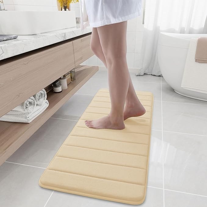 Buganda Memory Foam Bath Mat 47 x 17, Ultra Soft Absorbent Bathroom Rugs | Gold, Machine Washable Quick Dry Bath Mats for Bathroom Floor, Shower and Tub, Home Decor Accessories