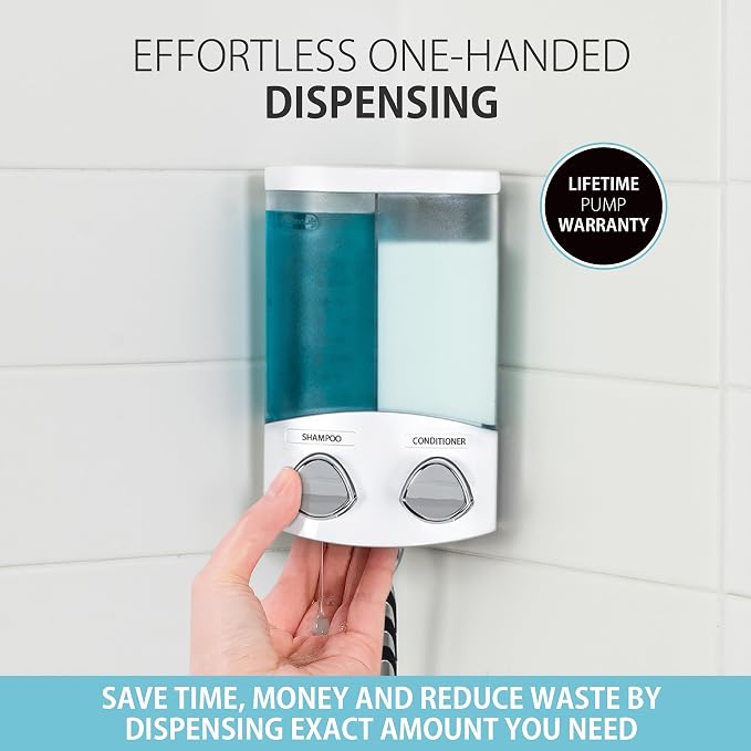 Better Living Products, White 76254-1 Euro Series 2-Chamber Soap and Shower Dispenser