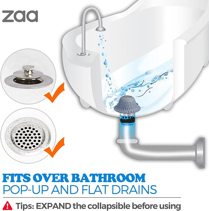 Shower Drain Hair Catcher Bathtub Drain Strainer Sink Drain Protector | Collapsible Pop-Up Drain Hair Catcher, Traps Hair & Prevents Clogs, Easy to Clean, Bathroom Fixture Accessories, Light Blue