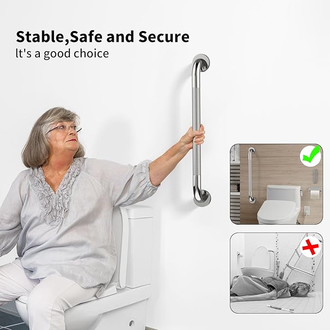 32 Inch Polished Chrome Grab Bars for Shower with Anti-Slip Knurled Grip,YuanDe Stainless Steel Bathroom Grab Bars, Shower Handrail Support, Handicap Elderly Balance Assist Handles
